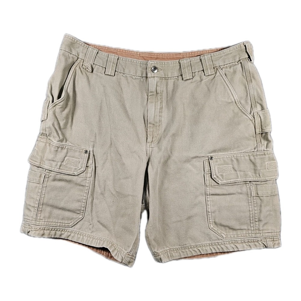 Duluth Trading Flex Fire Hose Cargo Shorts Mens 42 Khaki Cotton‎ 10" Inseam